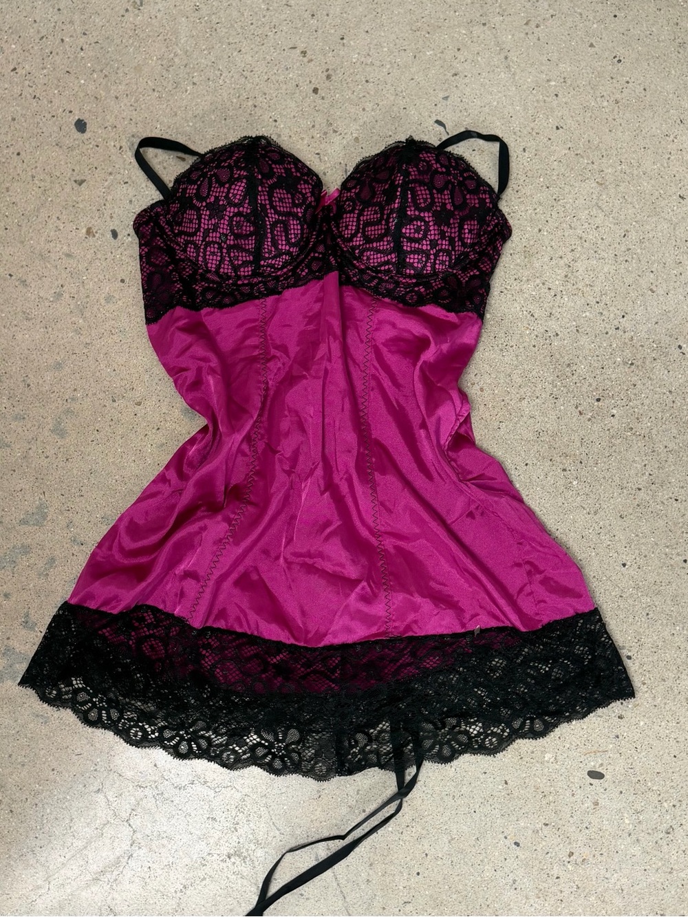 Frederick's of Hollywood hot pink gown with Black Lace